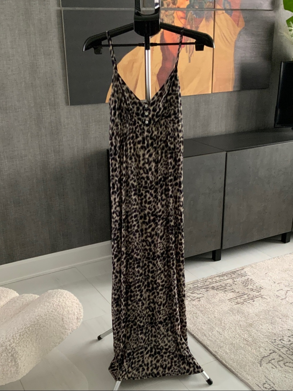 Icone Simons Leopard-Print Slip Maxi Dress - Brown/Black S/M